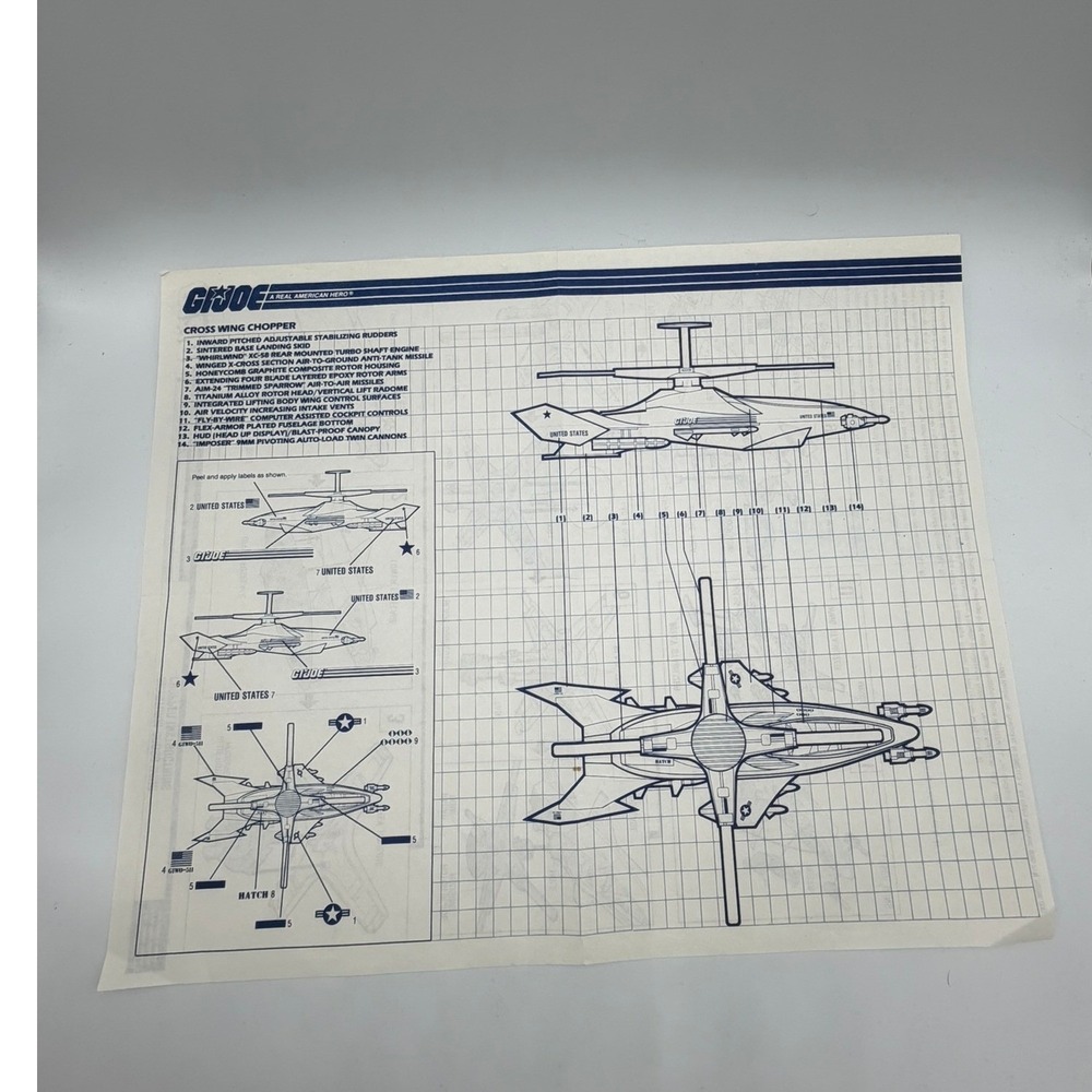 Vintage 1988 GI Joe Skystorm Cross Wing Chopper Instructions Blueprint Hasbro